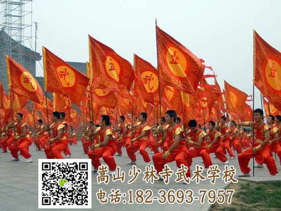 少林武術(shù)學(xué)校的學(xué)員在練武